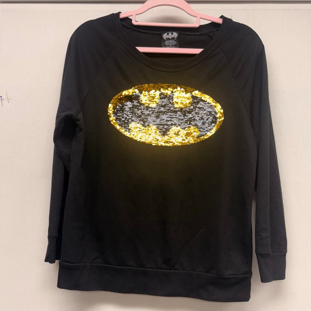 Women's Batman Black Gold Sequin Sweatshirt L